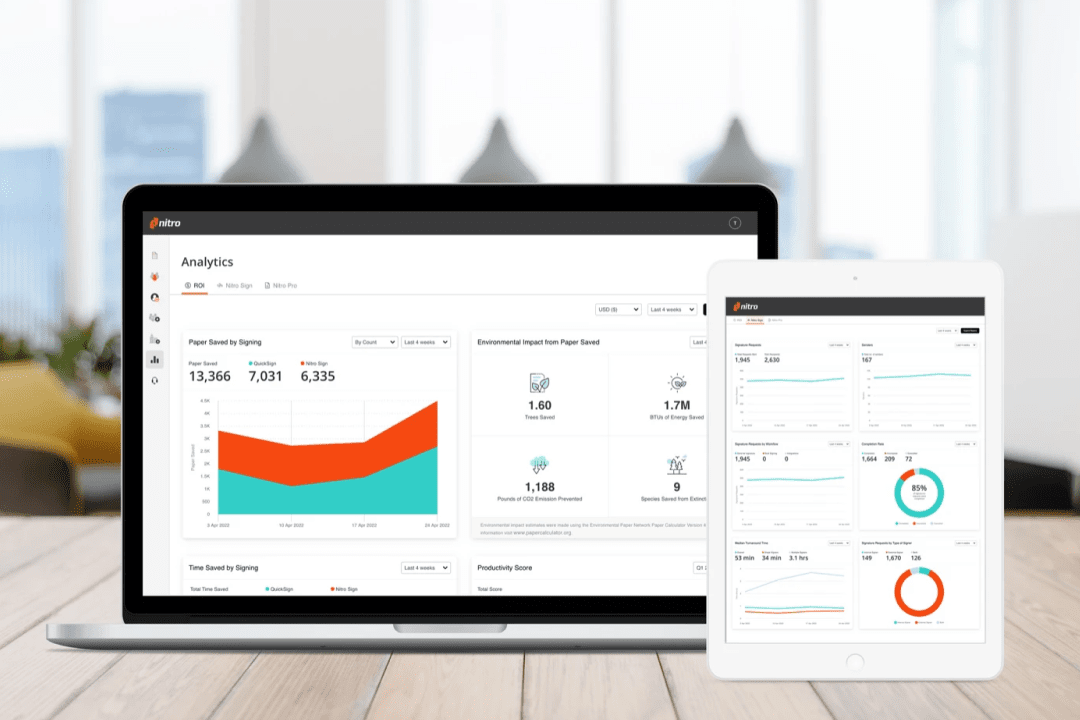 Laptop and tablet showing charts